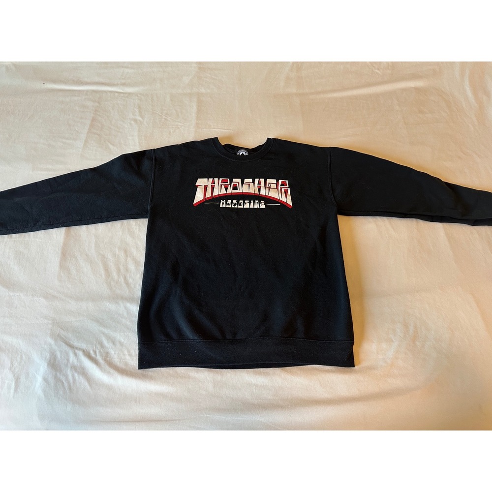 Thrasher Magazine Crewneck Sweatshirt Black Red 3D Logo Skate Mens Medium‎